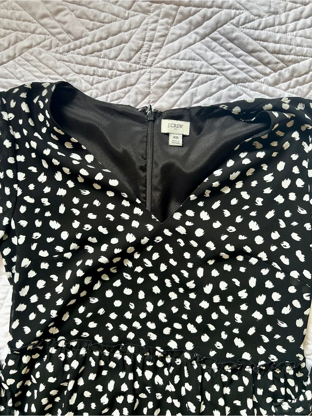 J. Crew Black & White Polka Dot Long Sleeve Midi Dress With Ruffle